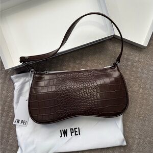 JW PEI Dark Brown Croc-Embossed Shoulder Bag